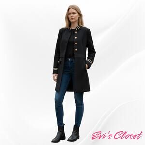 Zara Women's Navy Military Style Frock Coat Gold Buttons Embossed & Trim Sz M